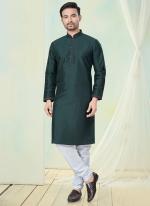 Pure Silk Green Casual Wear Pintex Work Readymade Kurta Pajama